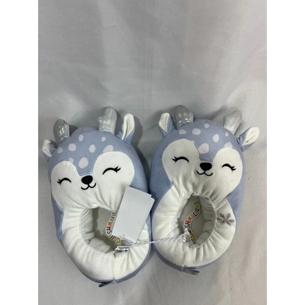 Squishmallows‎ Blue Deer Plush Slippers Kids Size 4/5 Shimmer Antlers Snowflake